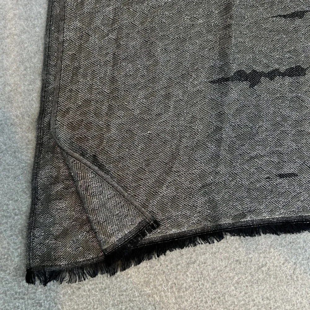 Silver Black Metallic Scarf Wrap Abstract Fringe Minimalist Neutral Accessory